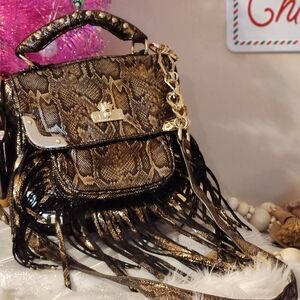 Christian Audigier Metallic Snake Print Crossbody Bag